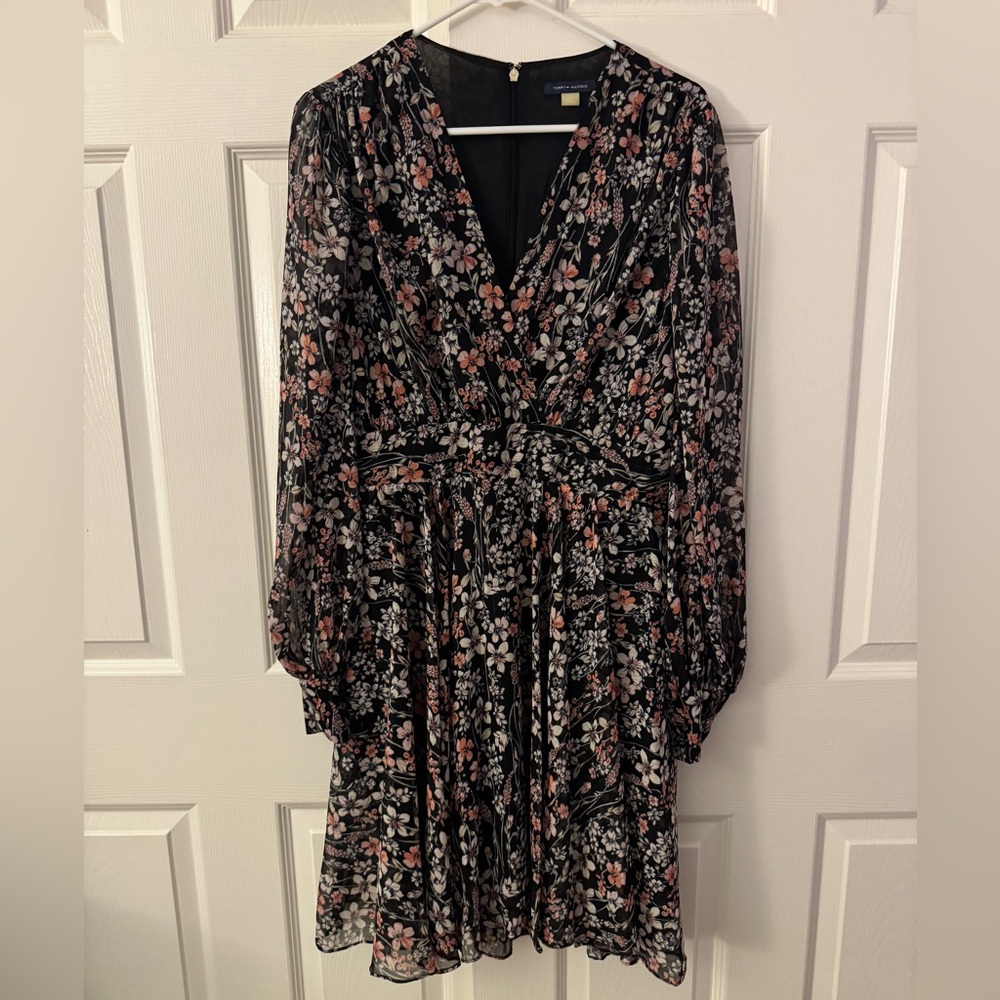 Tommy Hilfiger Black and Pink Floral Long Sleeve Dress